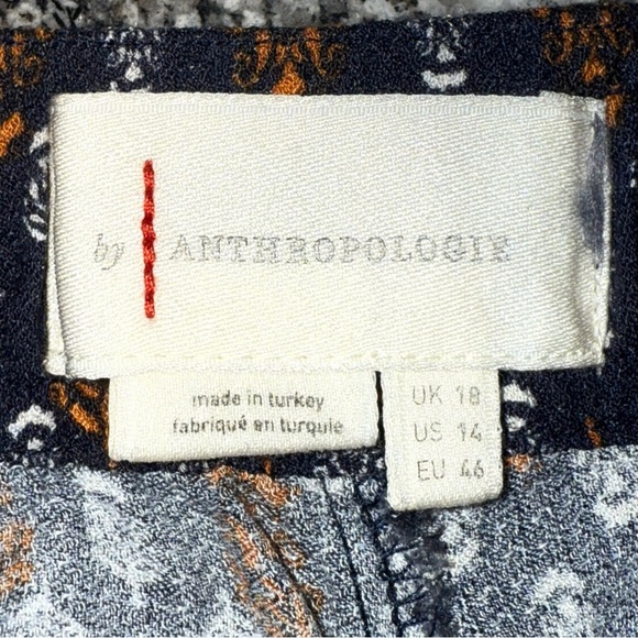 Anthropologie Smocked Balloon Leg Pant Navy Pink Paisley Women Boho Casual 14 - Picture 5 of 15